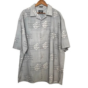Rocawear Authentic Shirt Sz XL Hawaiian‎ Street Gray All Over Print Logo Vtg